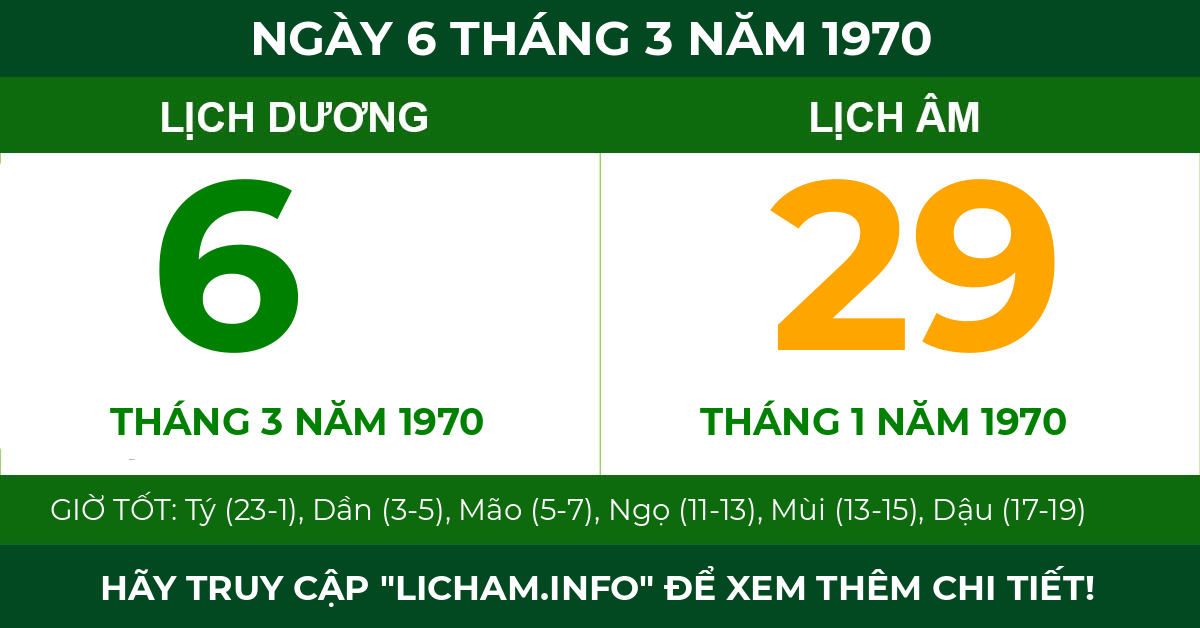 lịch âm ngày 6 tháng 3 năm 1970