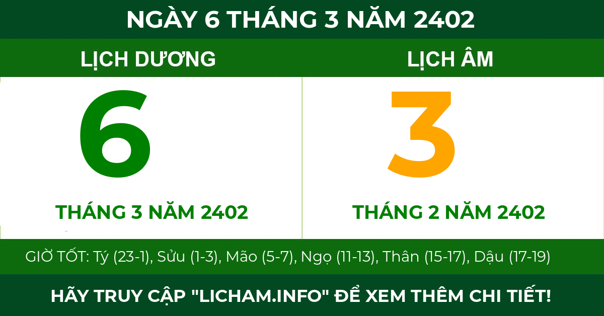 lịch âm ngày 6 tháng 3 năm 2402
