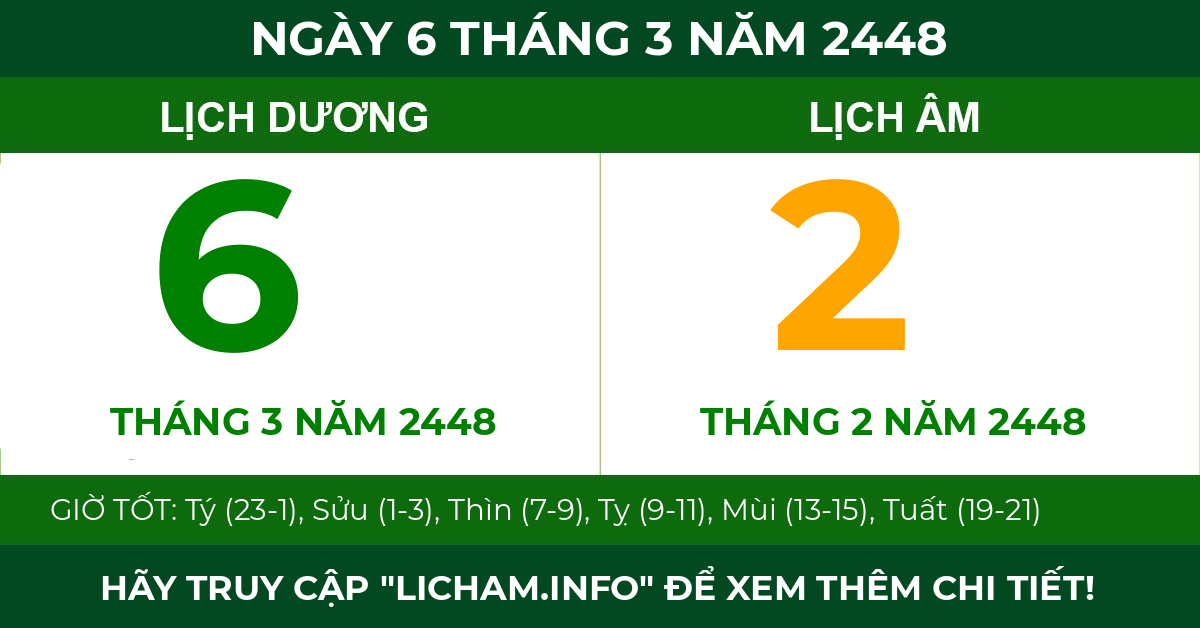lịch âm ngày 6 tháng 3 năm 2448