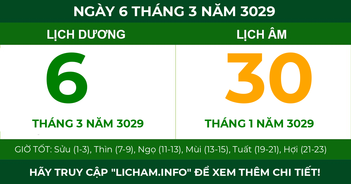 lịch âm ngày 6 tháng 3 năm 3029