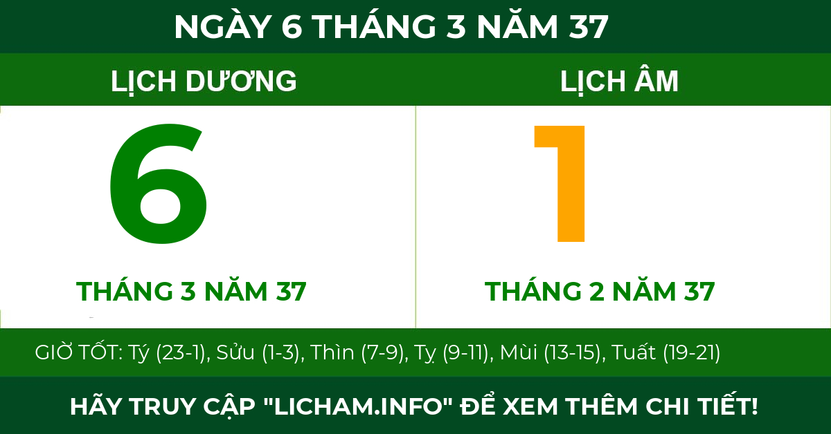 lịch âm ngày 6 tháng 3 năm 37