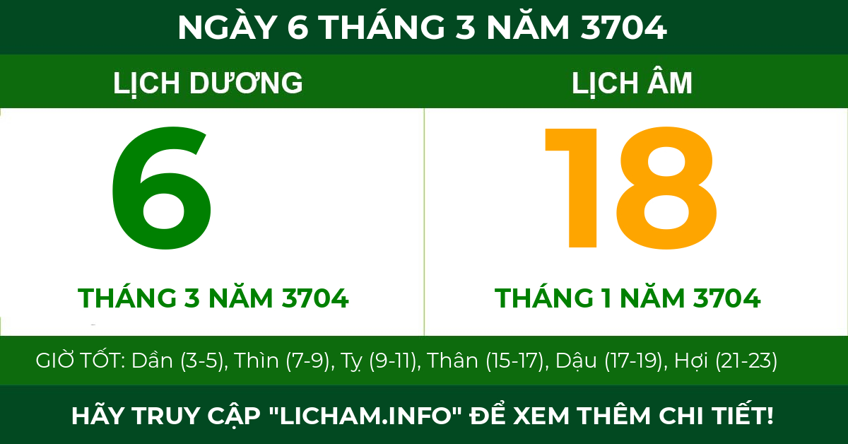 lịch âm ngày 6 tháng 3 năm 3704