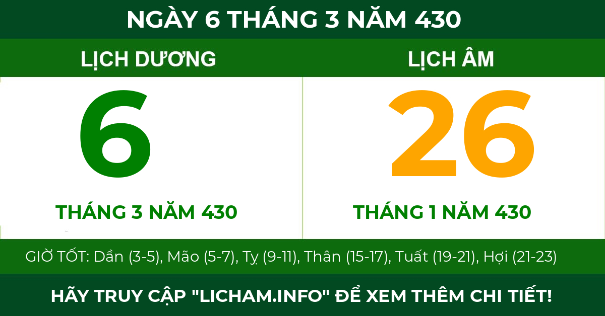 lịch âm ngày 6 tháng 3 năm 430