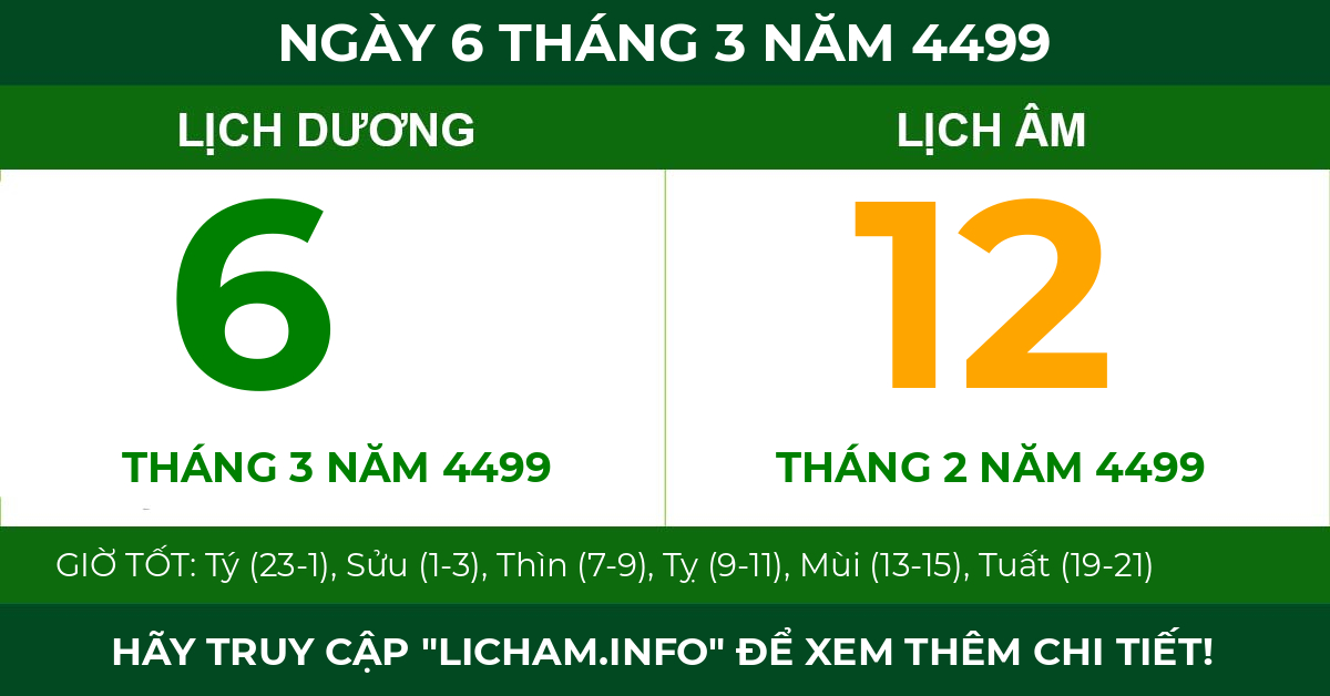 lịch âm ngày 6 tháng 3 năm 4499