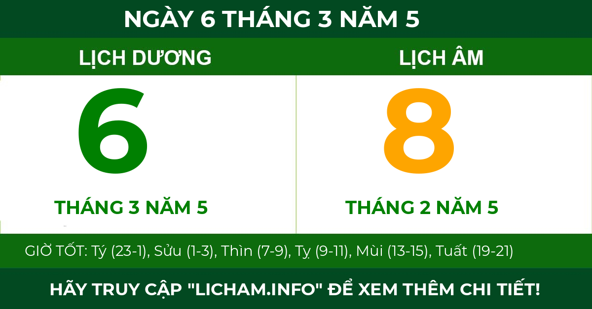 lịch âm ngày 6 tháng 3 năm 5