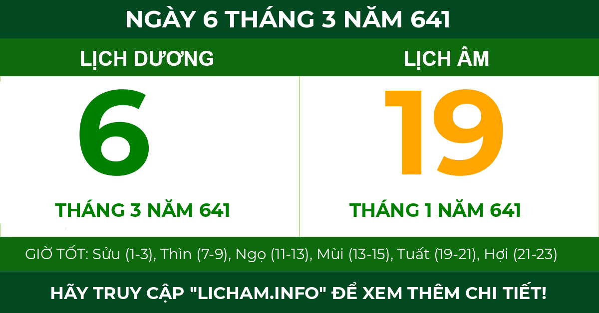 lịch âm ngày 6 tháng 3 năm 641