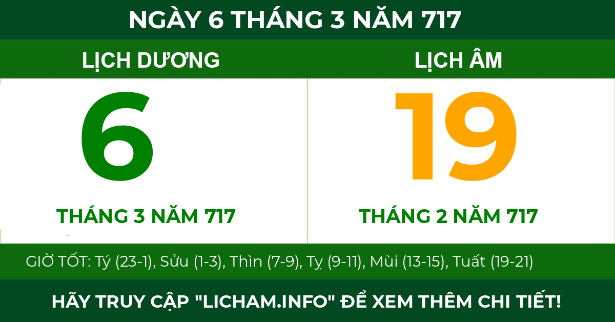 lịch âm ngày 6 tháng 3 năm 717