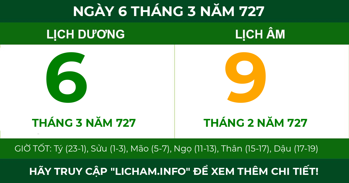 lịch âm ngày 6 tháng 3 năm 727