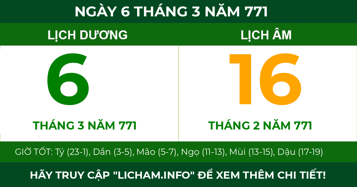 lịch âm ngày 6 tháng 3 năm 771
