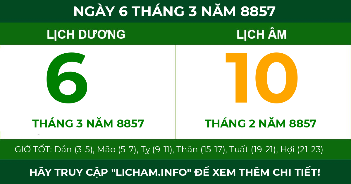 lịch âm ngày 6 tháng 3 năm 8857