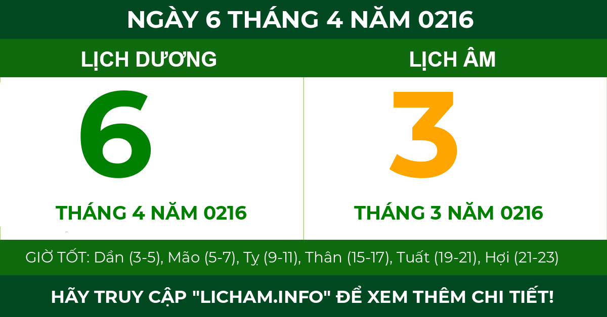 lịch âm ngày 6 tháng 4 năm 0216