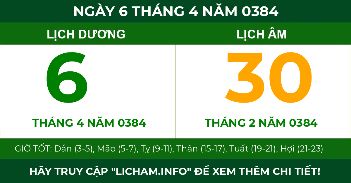 lịch âm ngày 6 tháng 4 năm 0384