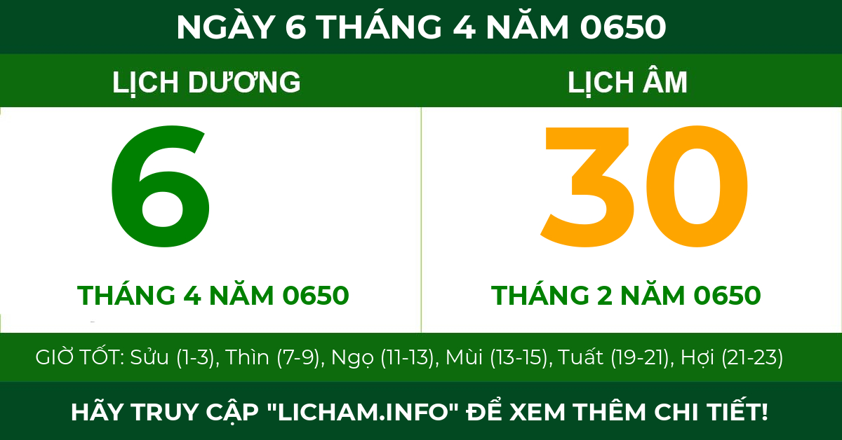 lịch âm ngày 6 tháng 4 năm 0650