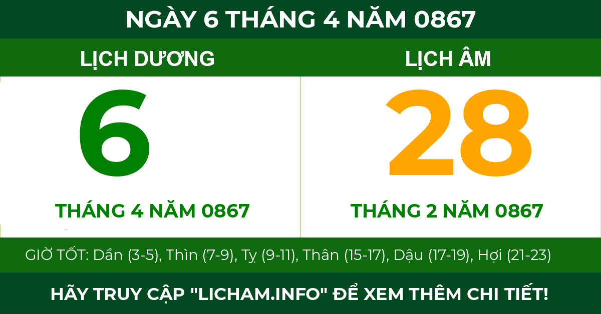 lịch âm ngày 6 tháng 4 năm 0867