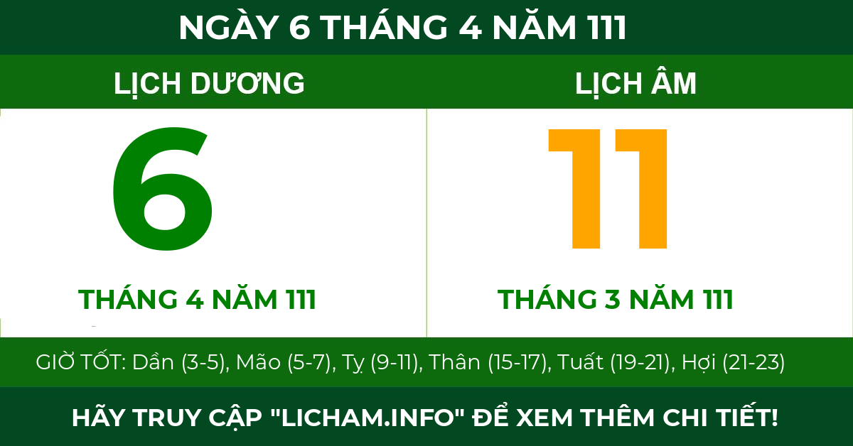 lịch âm ngày 6 tháng 4 năm 111