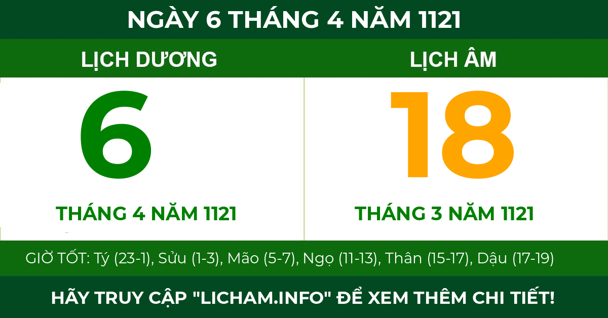 lịch âm ngày 6 tháng 4 năm 1121