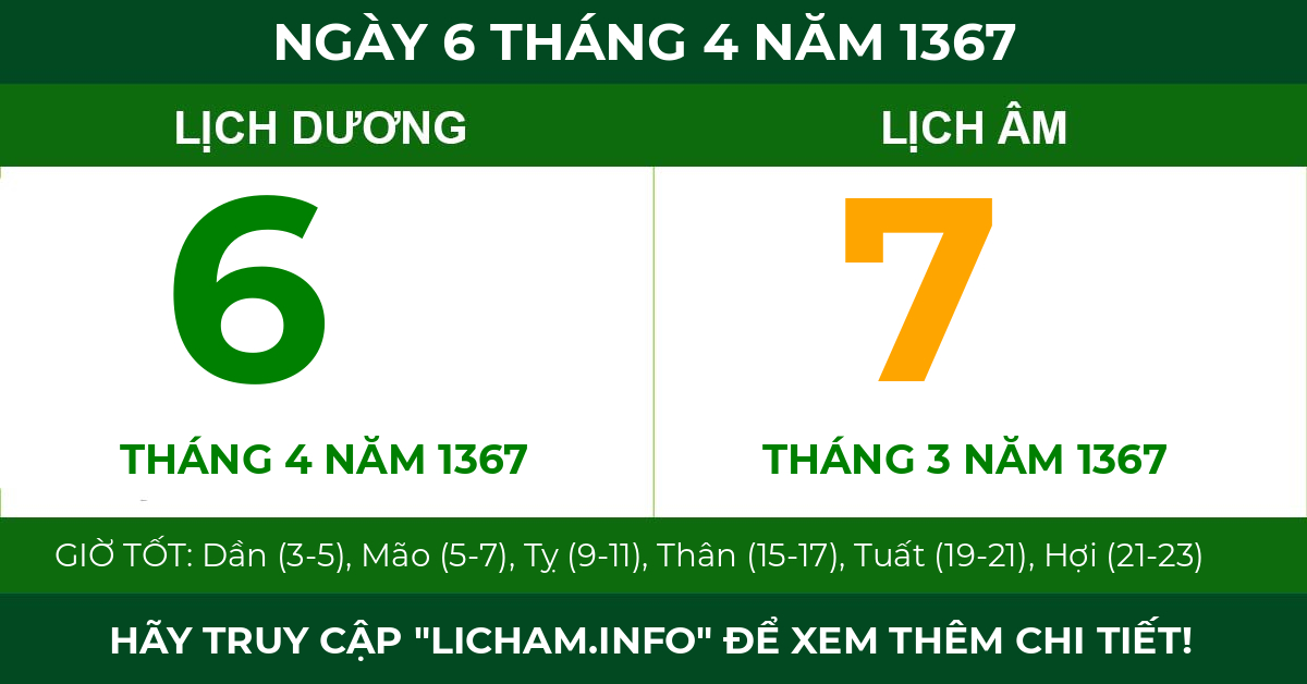 lịch âm ngày 6 tháng 4 năm 1367
