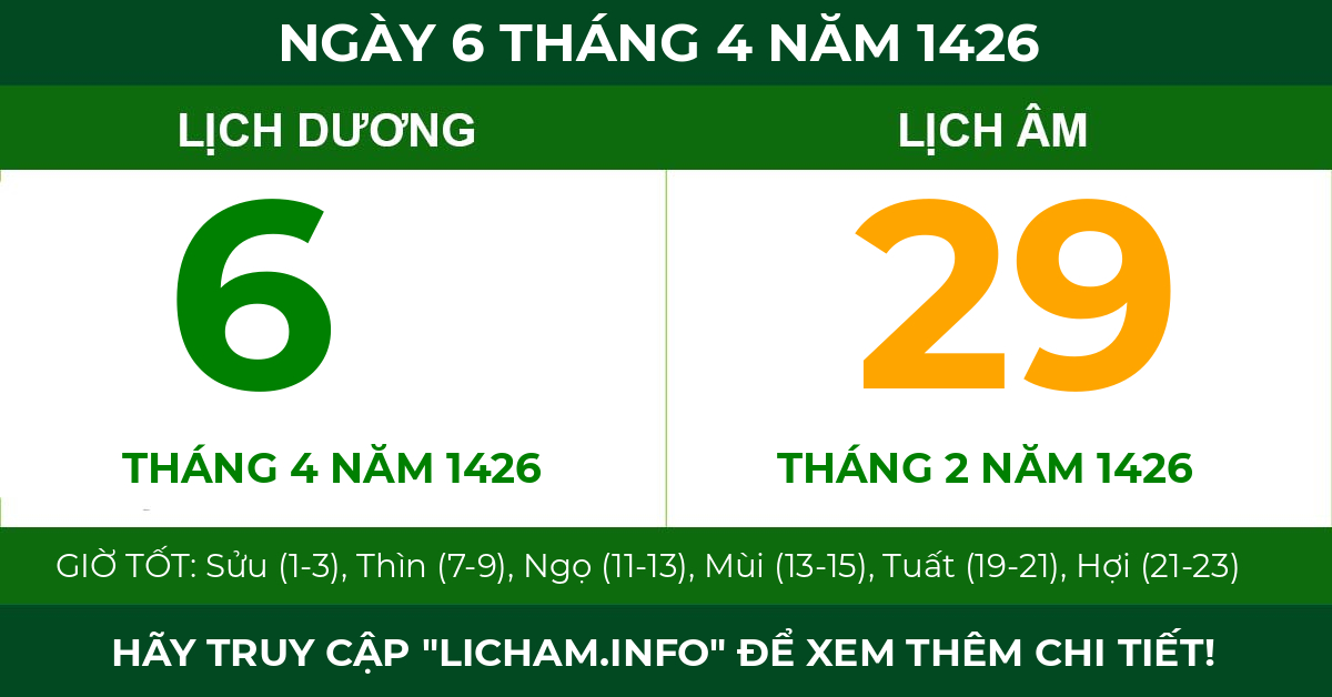 lịch âm ngày 6 tháng 4 năm 1426