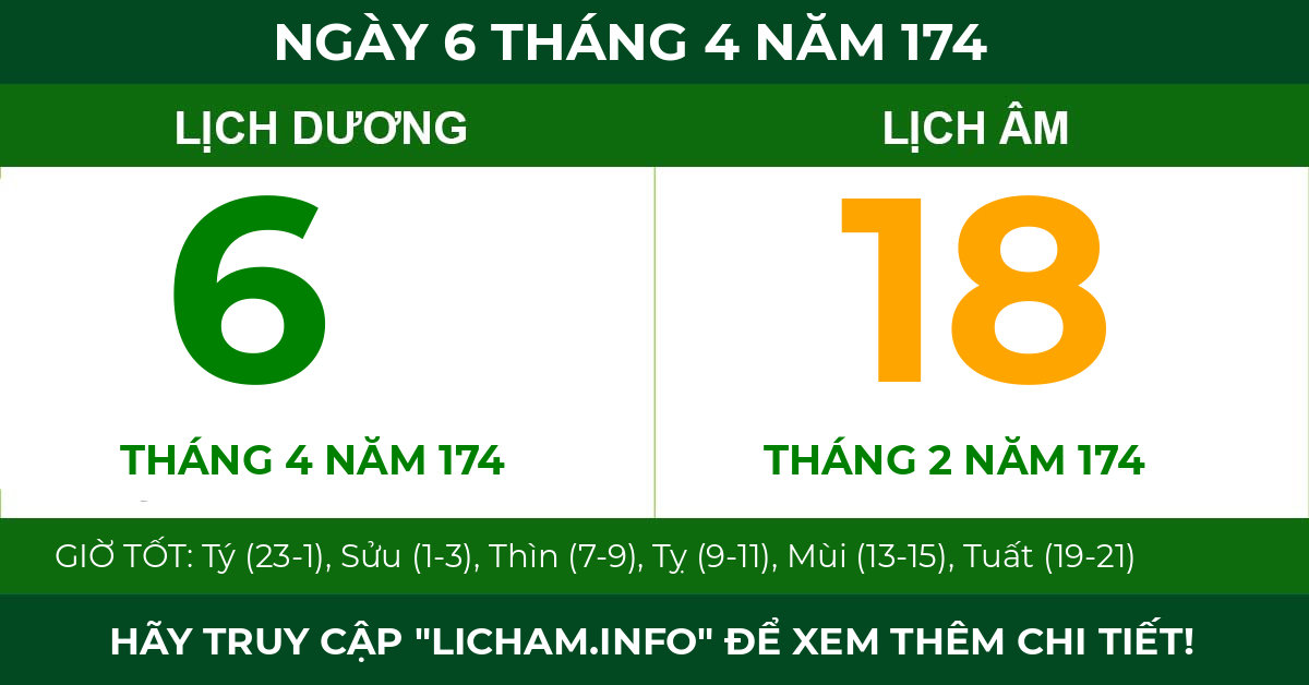 lịch âm ngày 6 tháng 4 năm 174