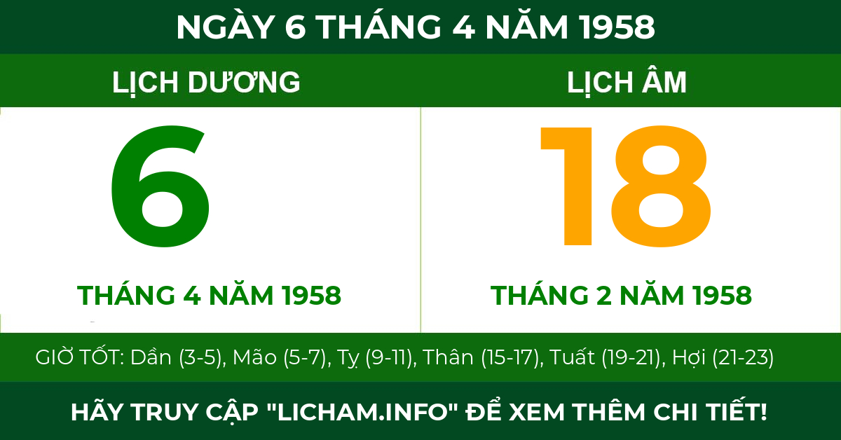 lịch âm ngày 6 tháng 4 năm 1958