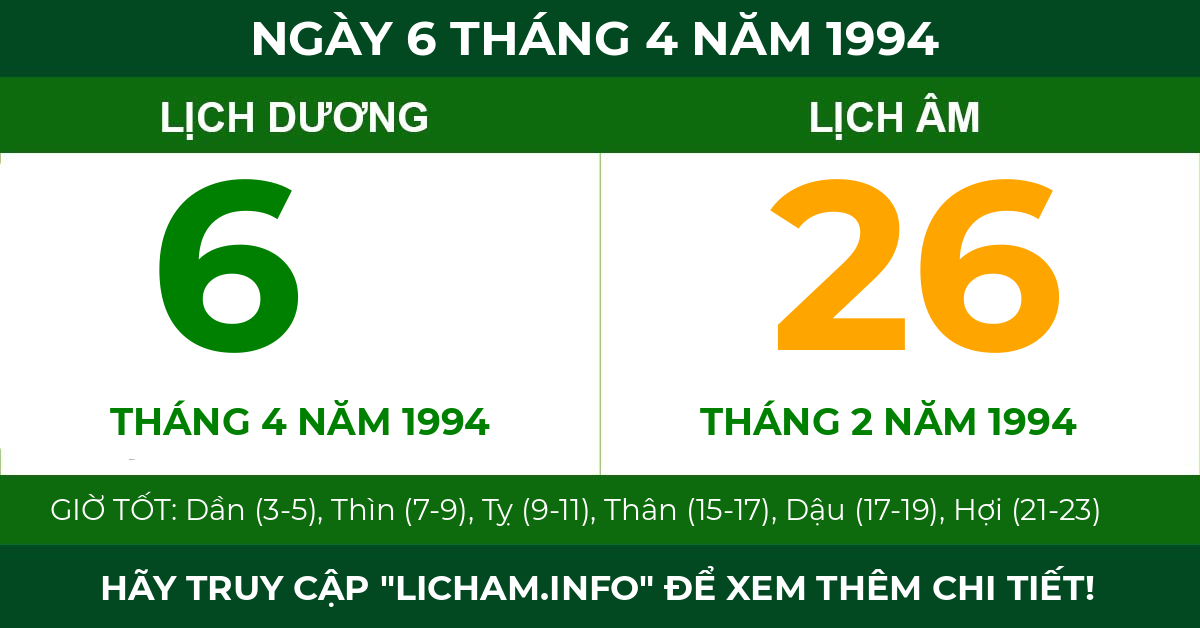 lịch âm ngày 6 tháng 4 năm 1994