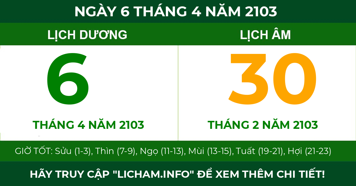 lịch âm ngày 6 tháng 4 năm 2103