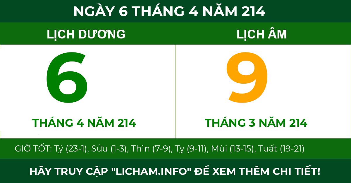 lịch âm ngày 6 tháng 4 năm 214