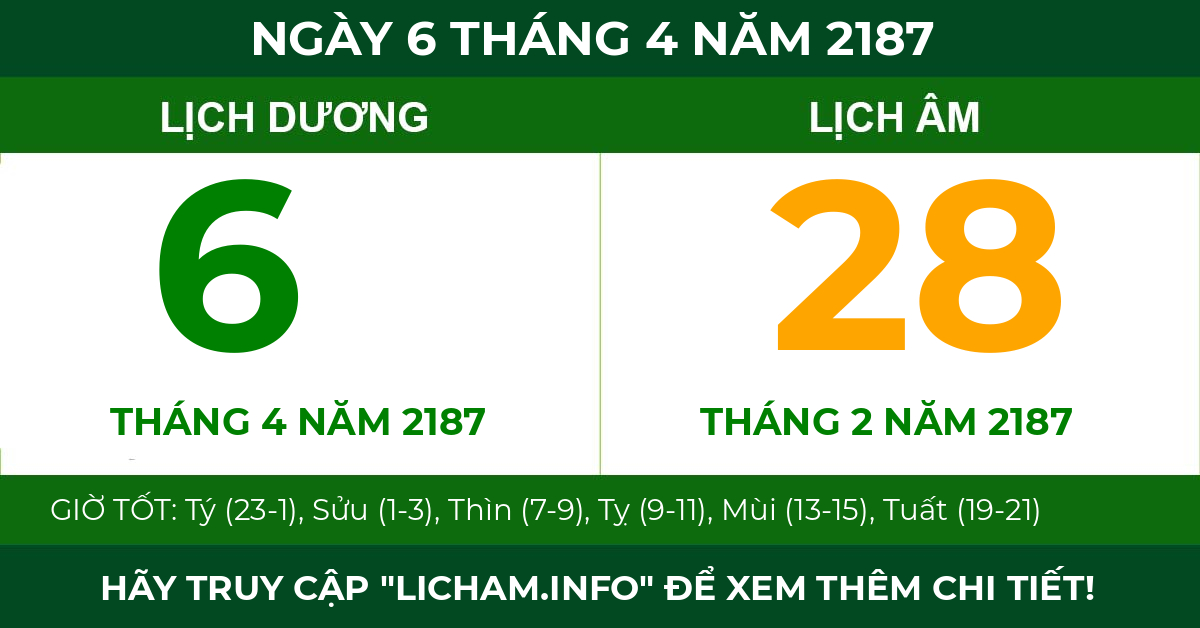 lịch âm ngày 6 tháng 4 năm 2187