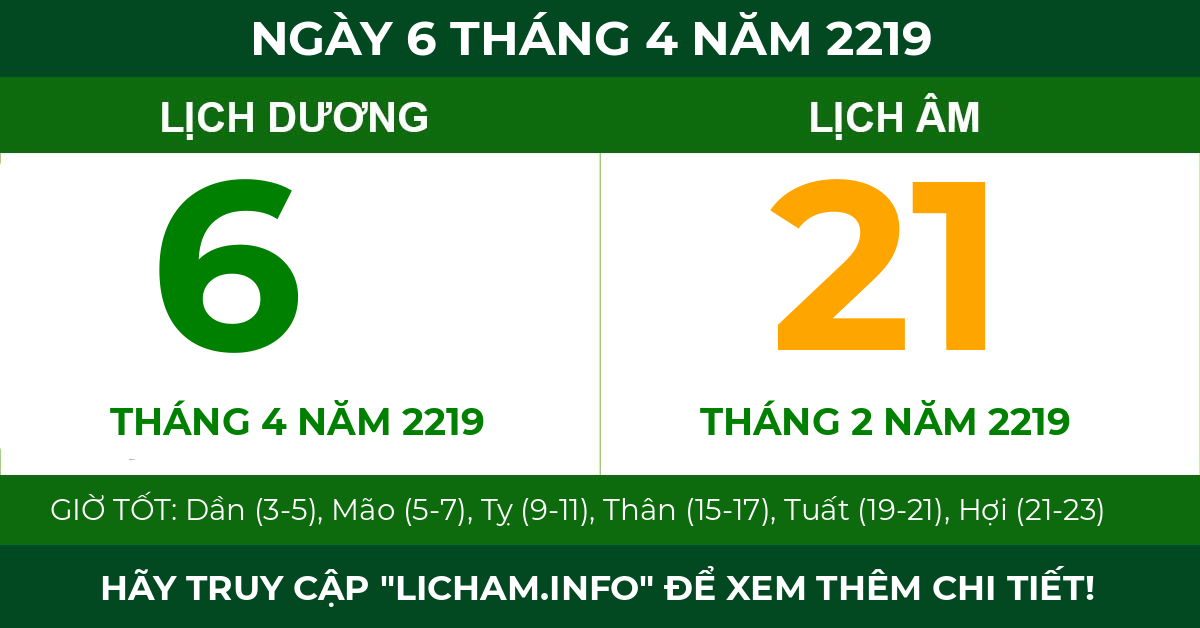 lịch âm ngày 6 tháng 4 năm 2219