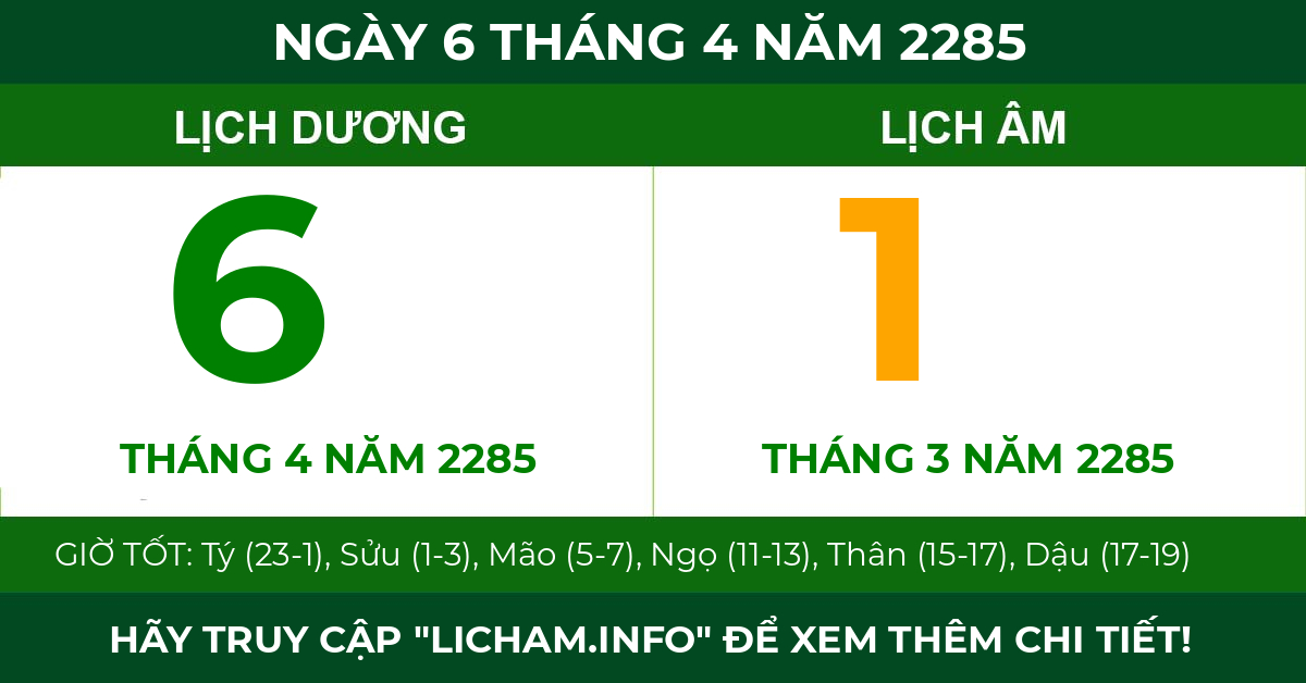 lịch âm ngày 6 tháng 4 năm 2285