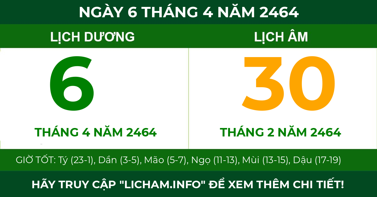 lịch âm ngày 6 tháng 4 năm 2464