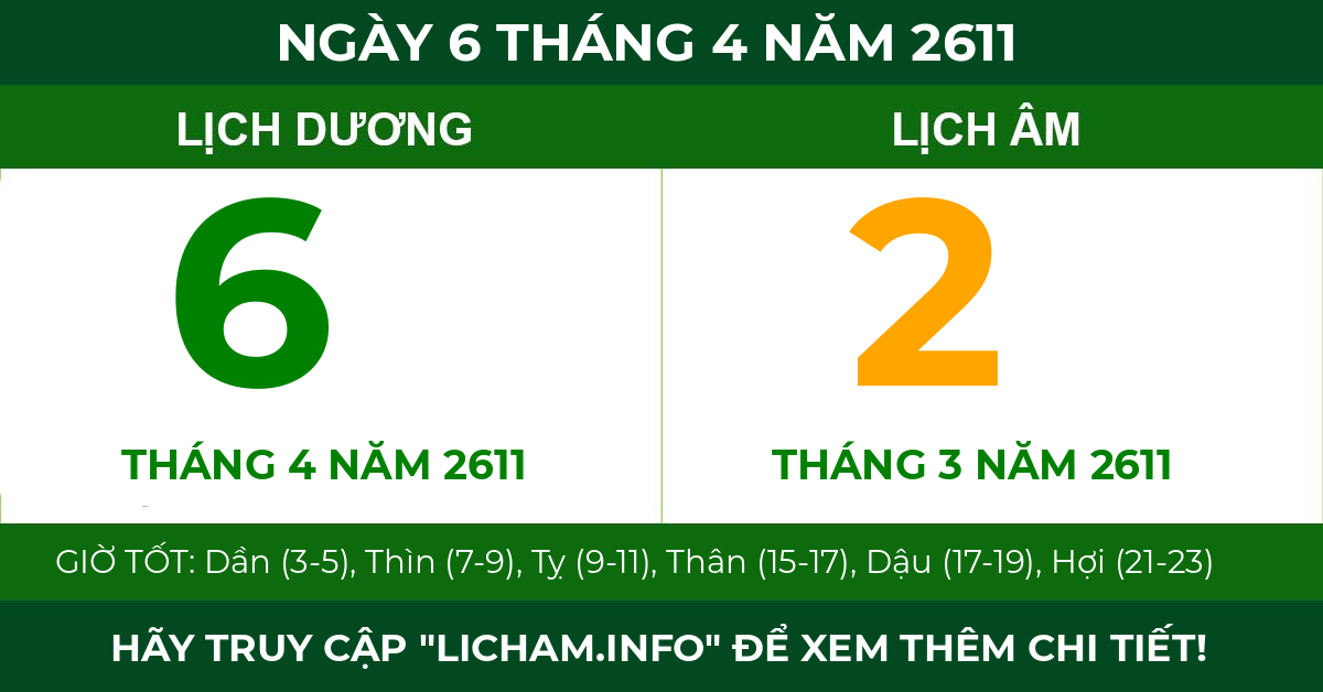 lịch âm ngày 6 tháng 4 năm 2611
