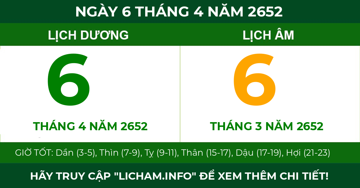 lịch âm ngày 6 tháng 4 năm 2652