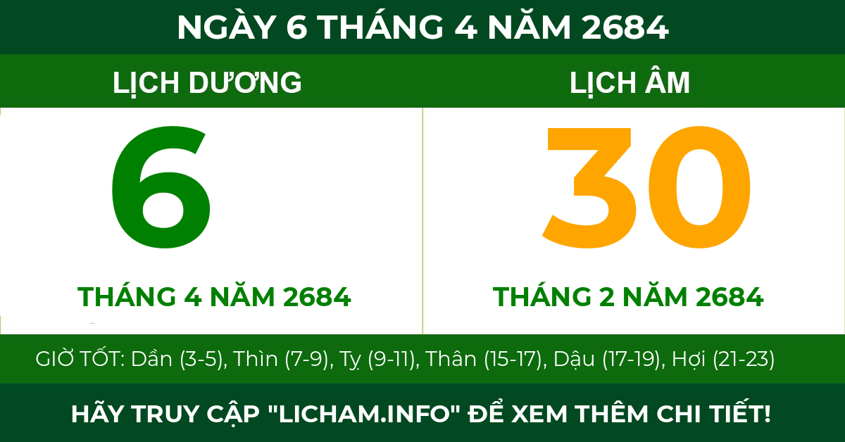 lịch âm ngày 6 tháng 4 năm 2684