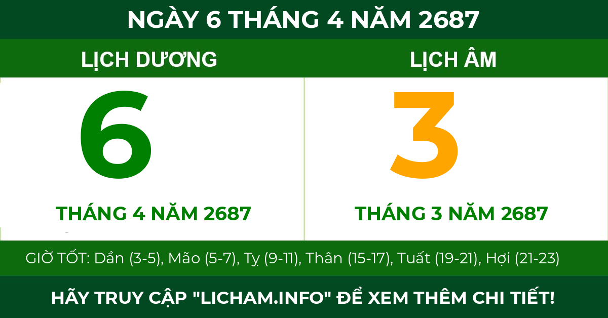 lịch âm ngày 6 tháng 4 năm 2687