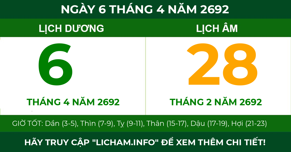 lịch âm ngày 6 tháng 4 năm 2692