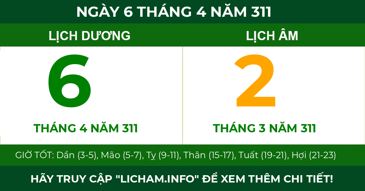 lịch âm ngày 6 tháng 4 năm 311