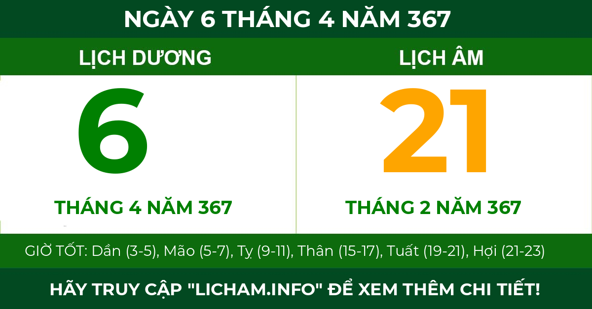 lịch âm ngày 6 tháng 4 năm 367