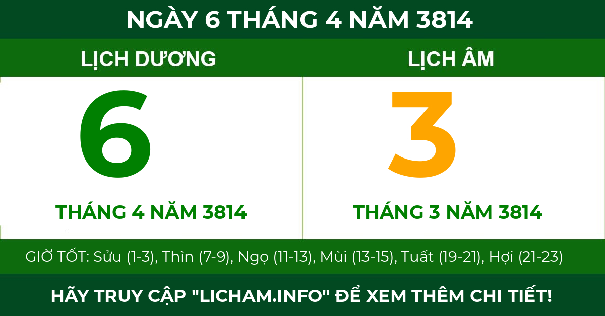 lịch âm ngày 6 tháng 4 năm 3814