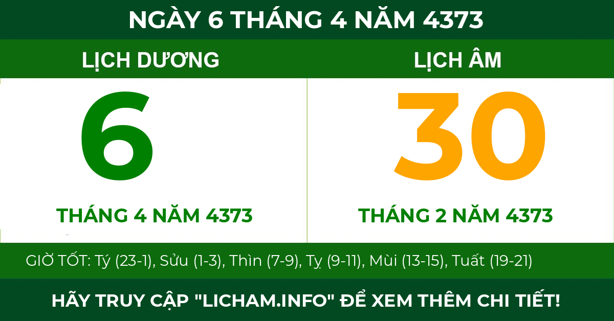 lịch âm ngày 6 tháng 4 năm 4373
