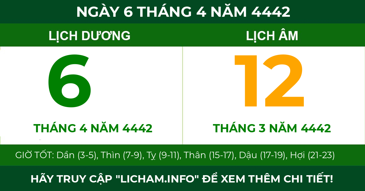 lịch âm ngày 6 tháng 4 năm 4442
