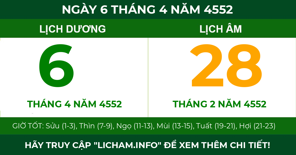 lịch âm ngày 6 tháng 4 năm 4552