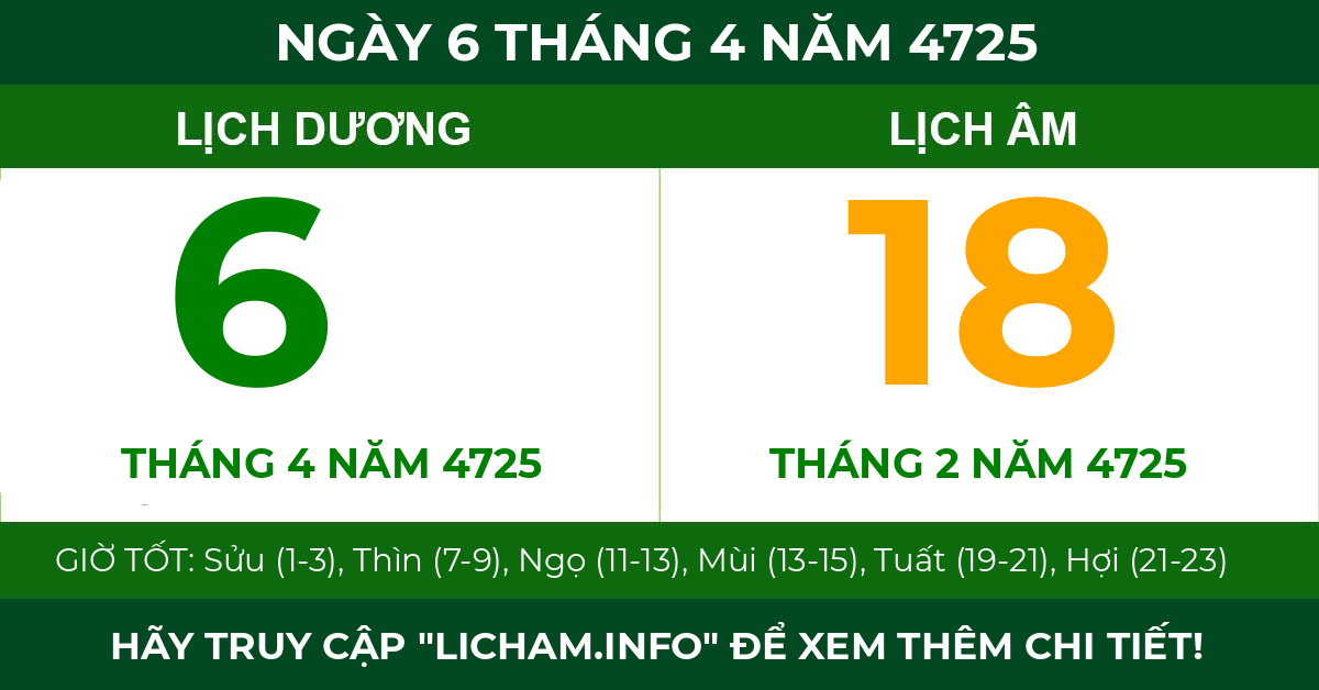 lịch âm ngày 6 tháng 4 năm 4725