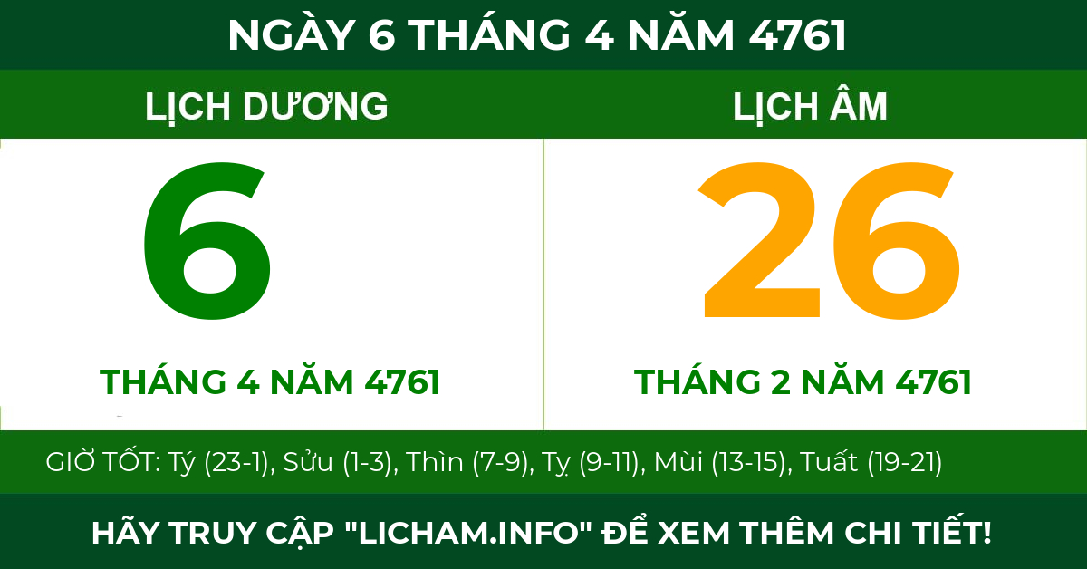lịch âm ngày 6 tháng 4 năm 4761