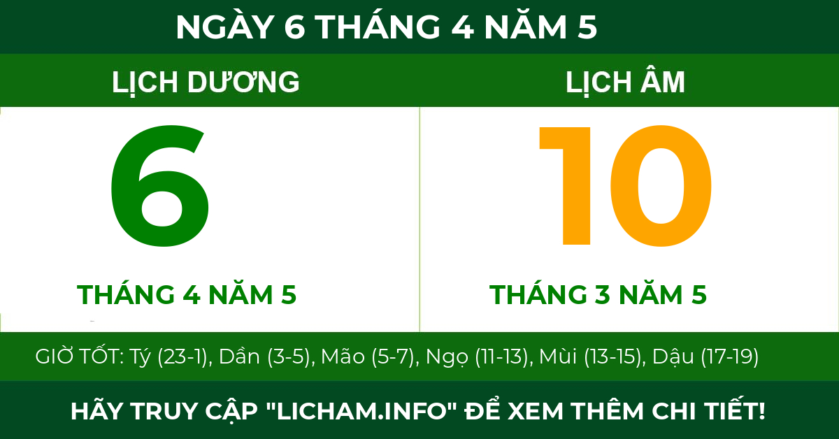 lịch âm ngày 6 tháng 4 năm 5