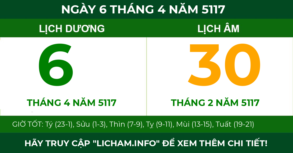 lịch âm ngày 6 tháng 4 năm 5117