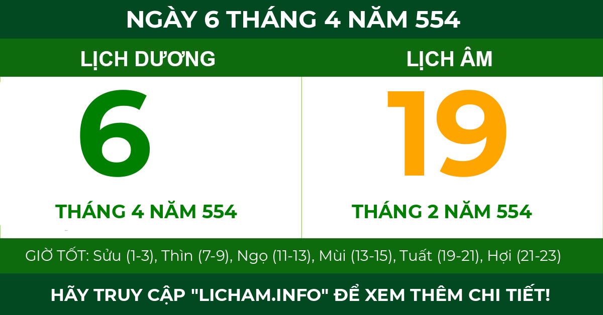 lịch âm ngày 6 tháng 4 năm 554