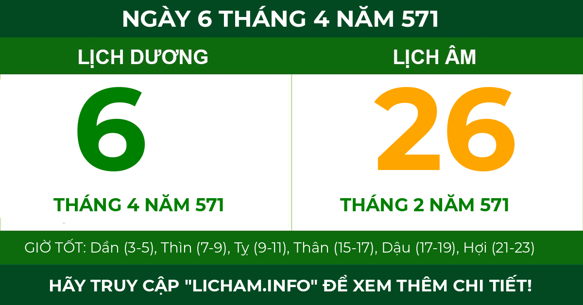 lịch âm ngày 6 tháng 4 năm 571