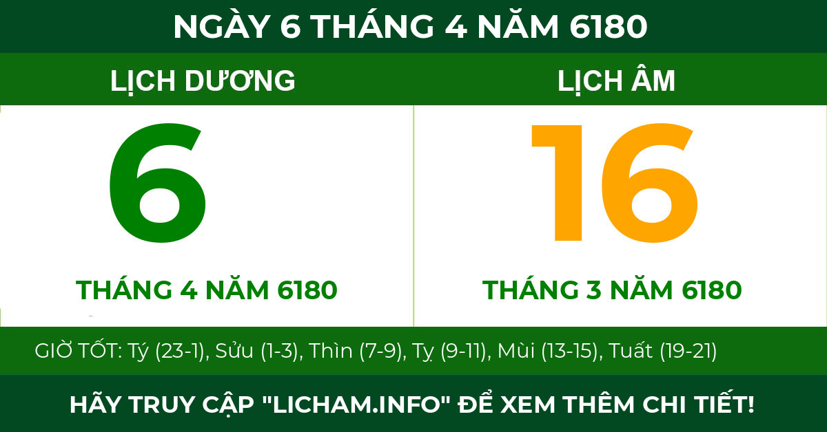 lịch âm ngày 6 tháng 4 năm 6180