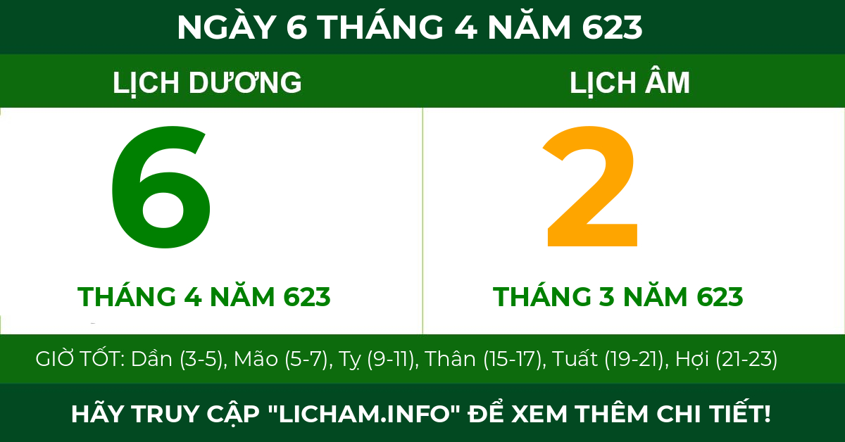 lịch âm ngày 6 tháng 4 năm 623